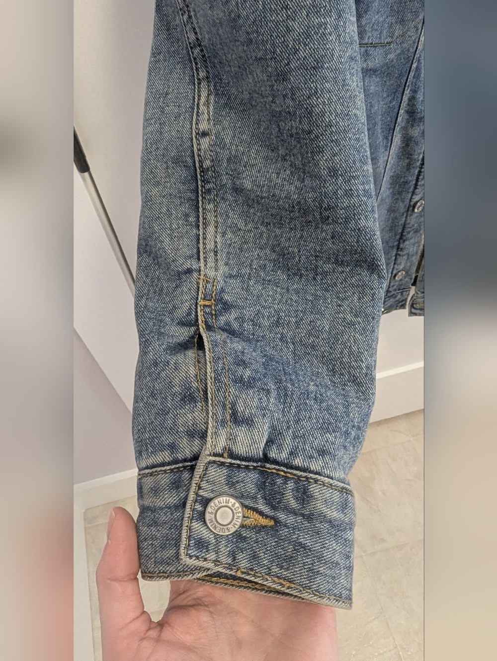 H&M Sherpa Lined Denim Jacket Shacket Cozy Oversized Blue Jean Coat - Picture 6 of 7